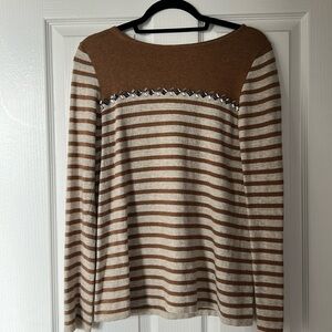 J. Crew Striped Sweater with Gem Beading Details - M